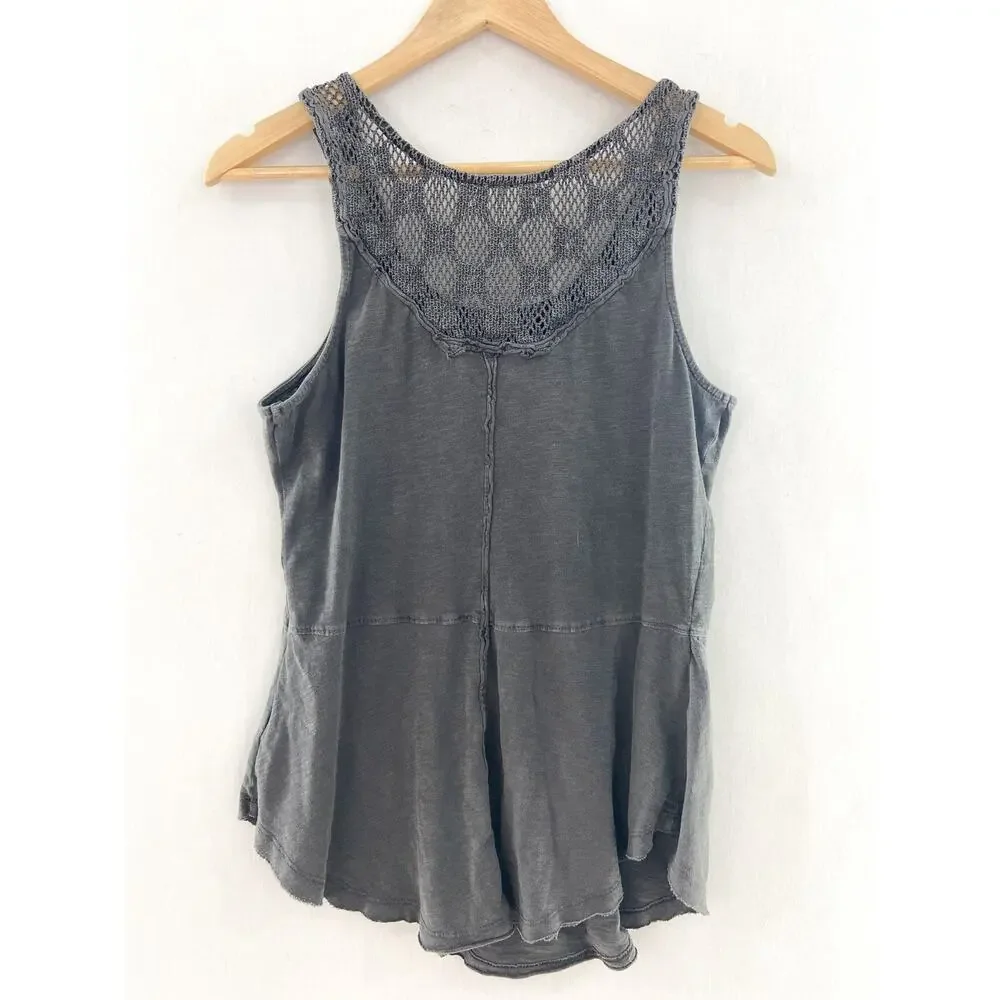 Free People Gray Crochet-Front Tank Top